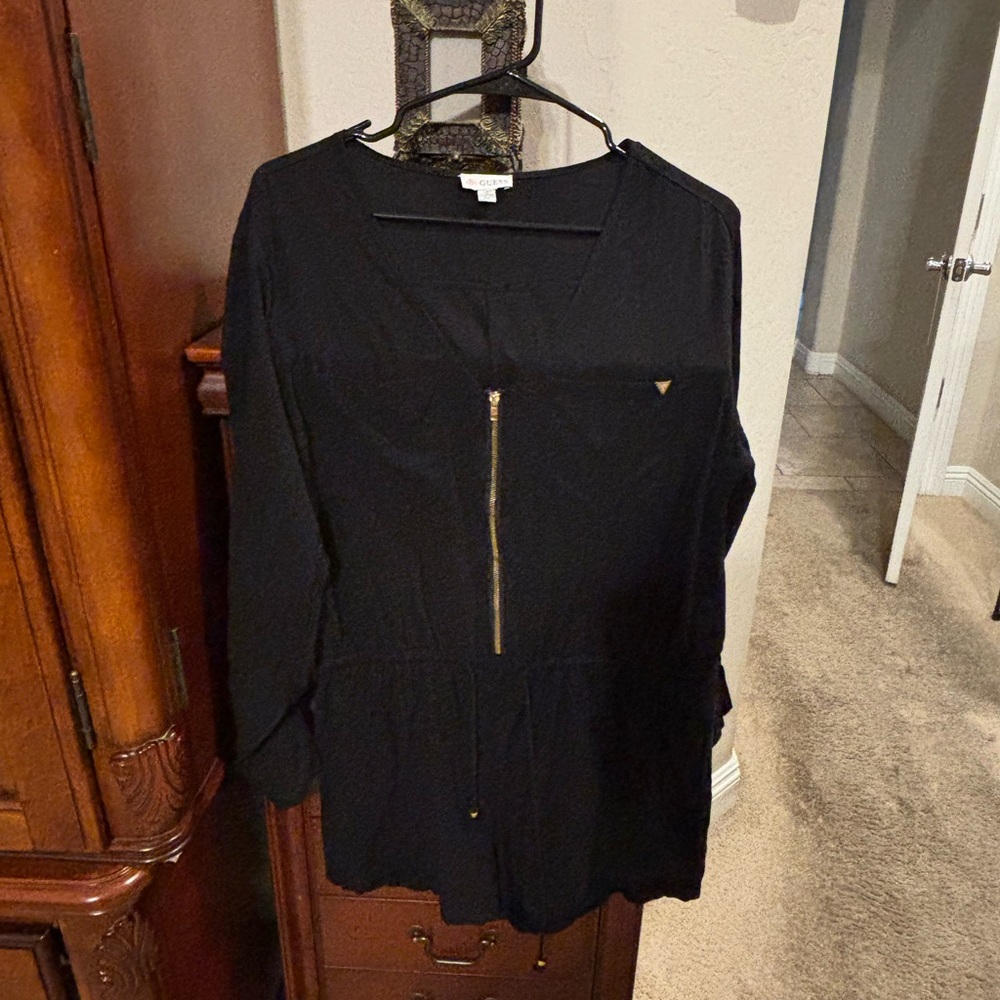 Guess Black Long-Sleeve Tunic with Gold Zip Detail